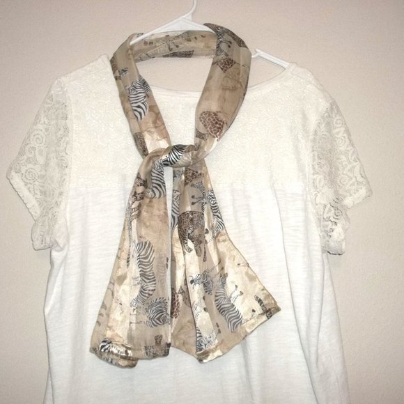 Scarf Animal Print Leopard Zebra Elephant Giraffe Brown Black White Safari S14 - Picture 3 of 7